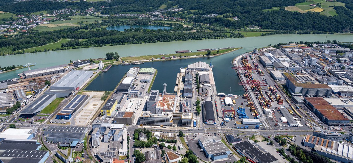 Aerial view over Donaulager Logistics